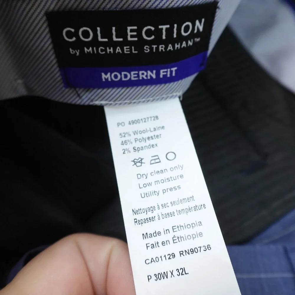 NEW Michael Strahan Pants Mens 30X32 Blue Pinstripe Wool Dress Chino Trouser